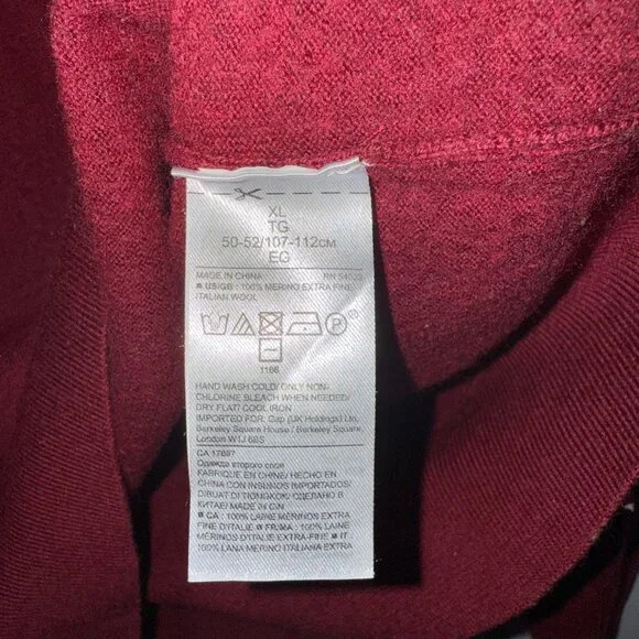 Banana Republic Men's Baruffa Italian Merino Wool Red Crew Sweater Sze XL Shrunk - Picture 4 of 10